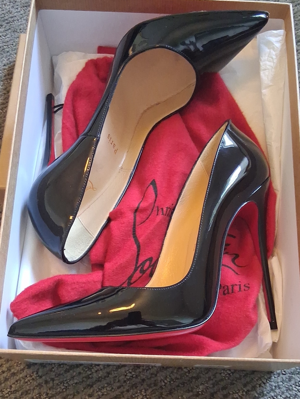 Christian Louboutin Black Patent Leather Pointed Toe Pumps